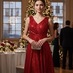 Grace Karin Red Hot Sequin Party Dress